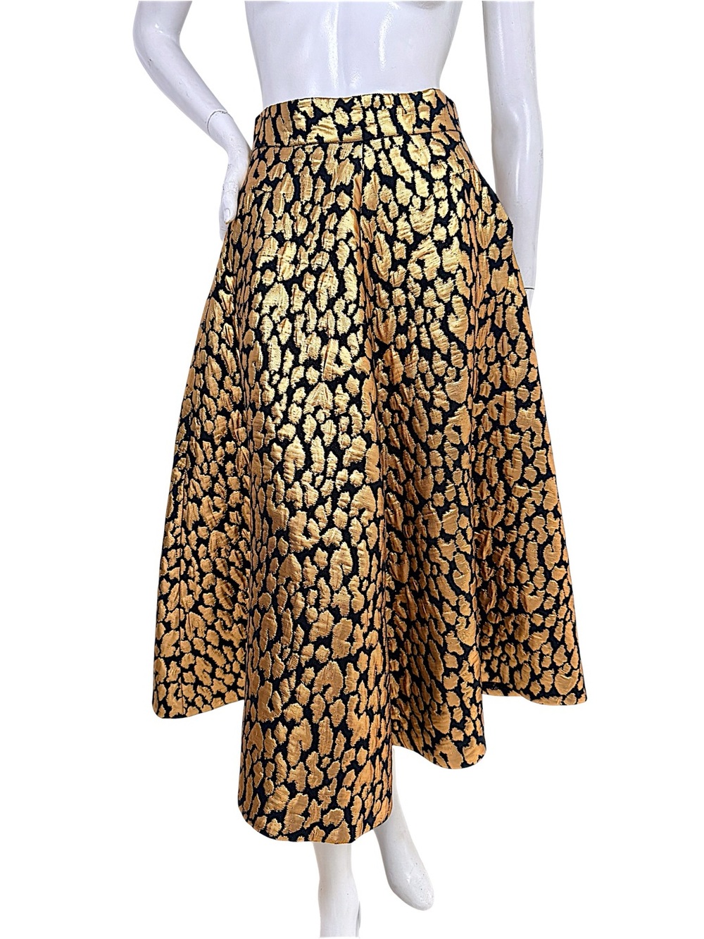Martin Grant Gold Leopard Jacquard Silk Skirt 38